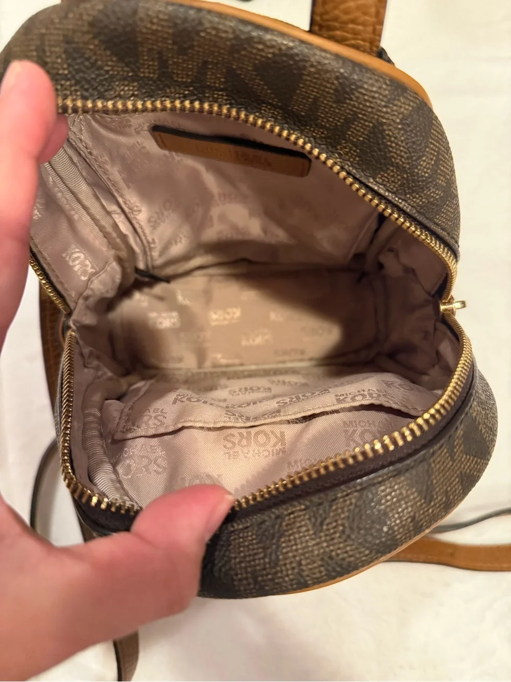 Michael Kors Brown and Tan MK Logo Mini Backpack